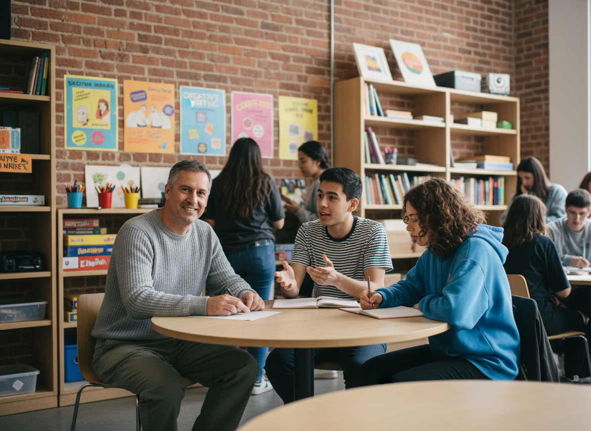 Animateur avec adolescents dans un centre jeunesse