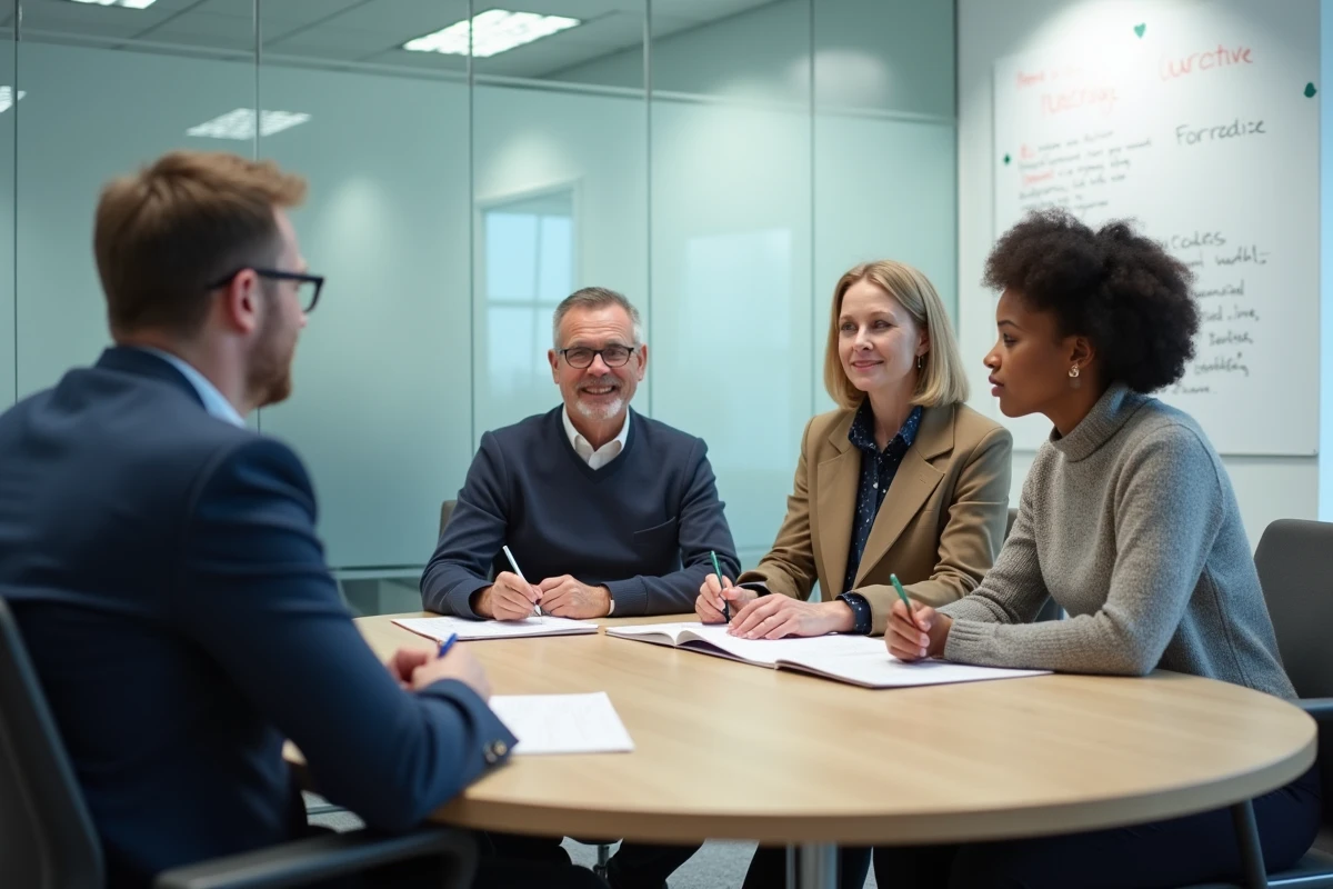 Groupe de demandeurs d'emploi participant à un atelier collectif dans un centre Solerys, illustrant les ateliers de retour à l'emploi proposés par Pôle emploi
