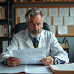 Chercheur scientifique en blouse blanche dans son bureau