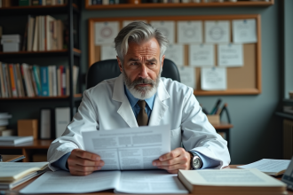 Chercheur scientifique en blouse blanche dans son bureau