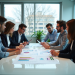 Groupe de professionnels collaborant autour d'une table lumineuse