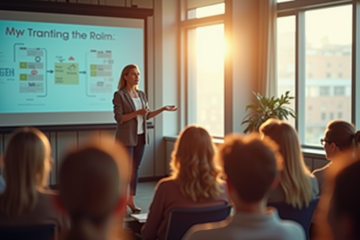 Femme confiante donnant une présentation en salle de formation