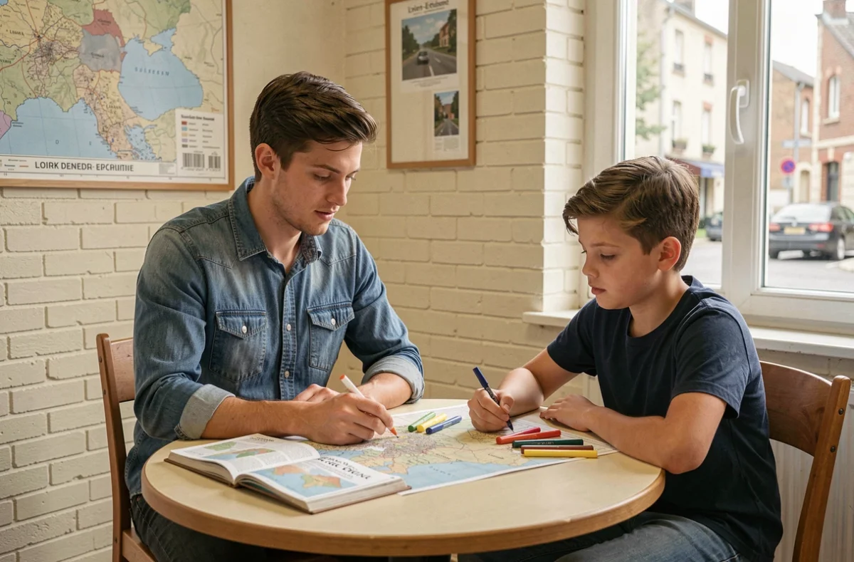 Tuteur de Cours Ado aidant un collégien en géographie dans un centre à Saint-Etienne