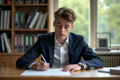 Jeune lyceen concentré devant son application Parcoursup