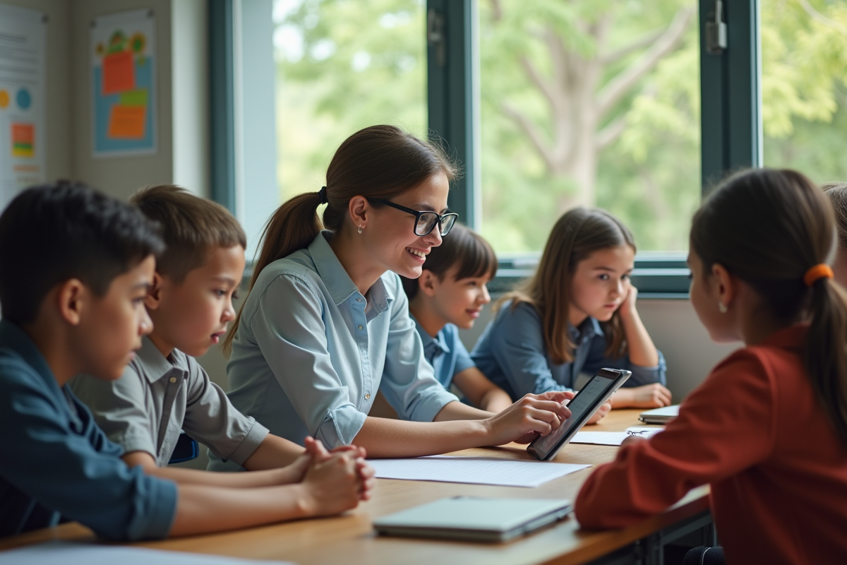 Enseignante guidant un groupe d