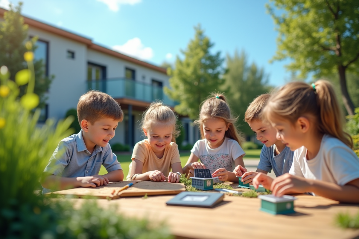 Enfants travaillant sur des projets écologiques en extérieur