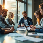 Groupe de professionnels collaborant autour de données en réunion