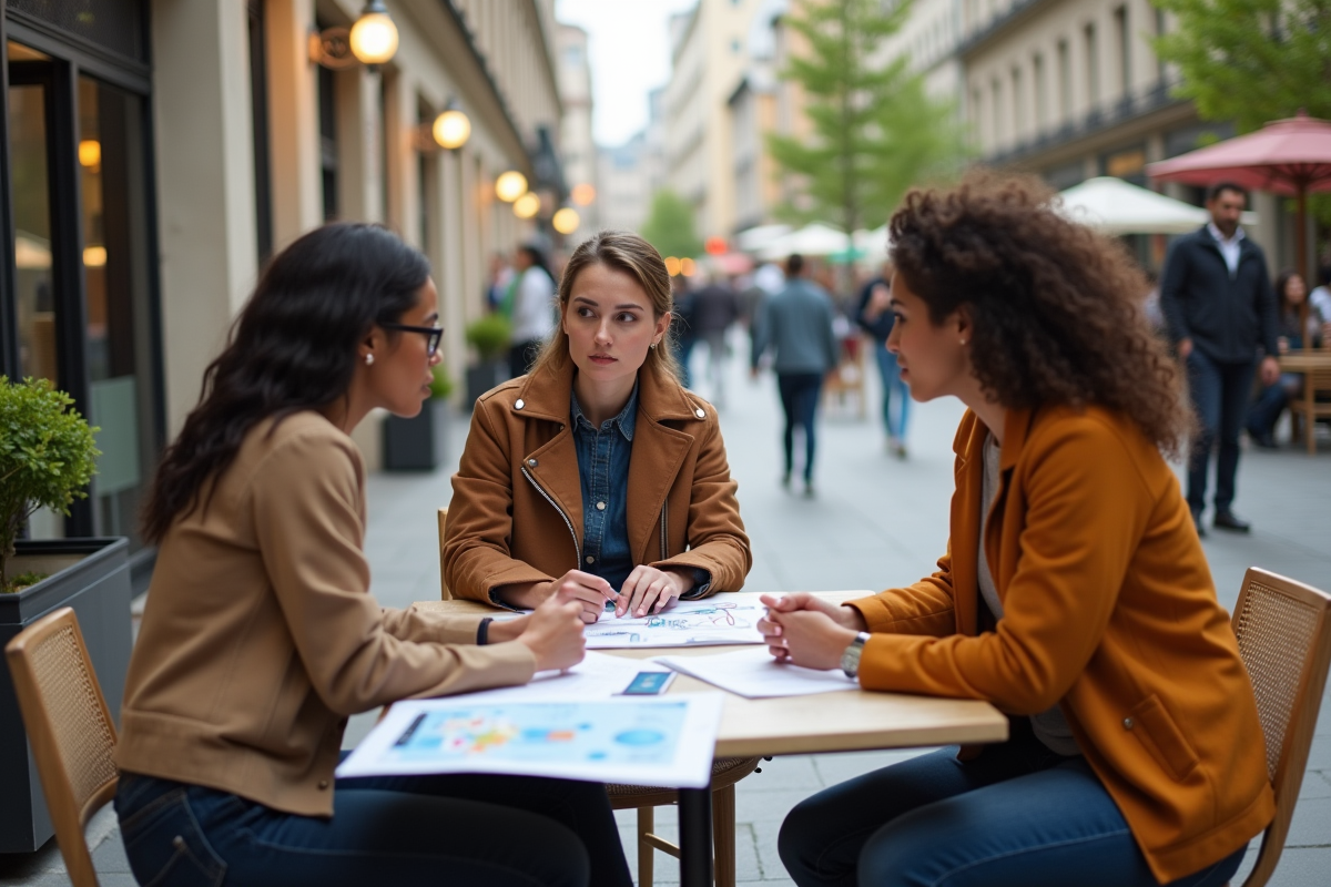 Equipe créative en discussion en plein air