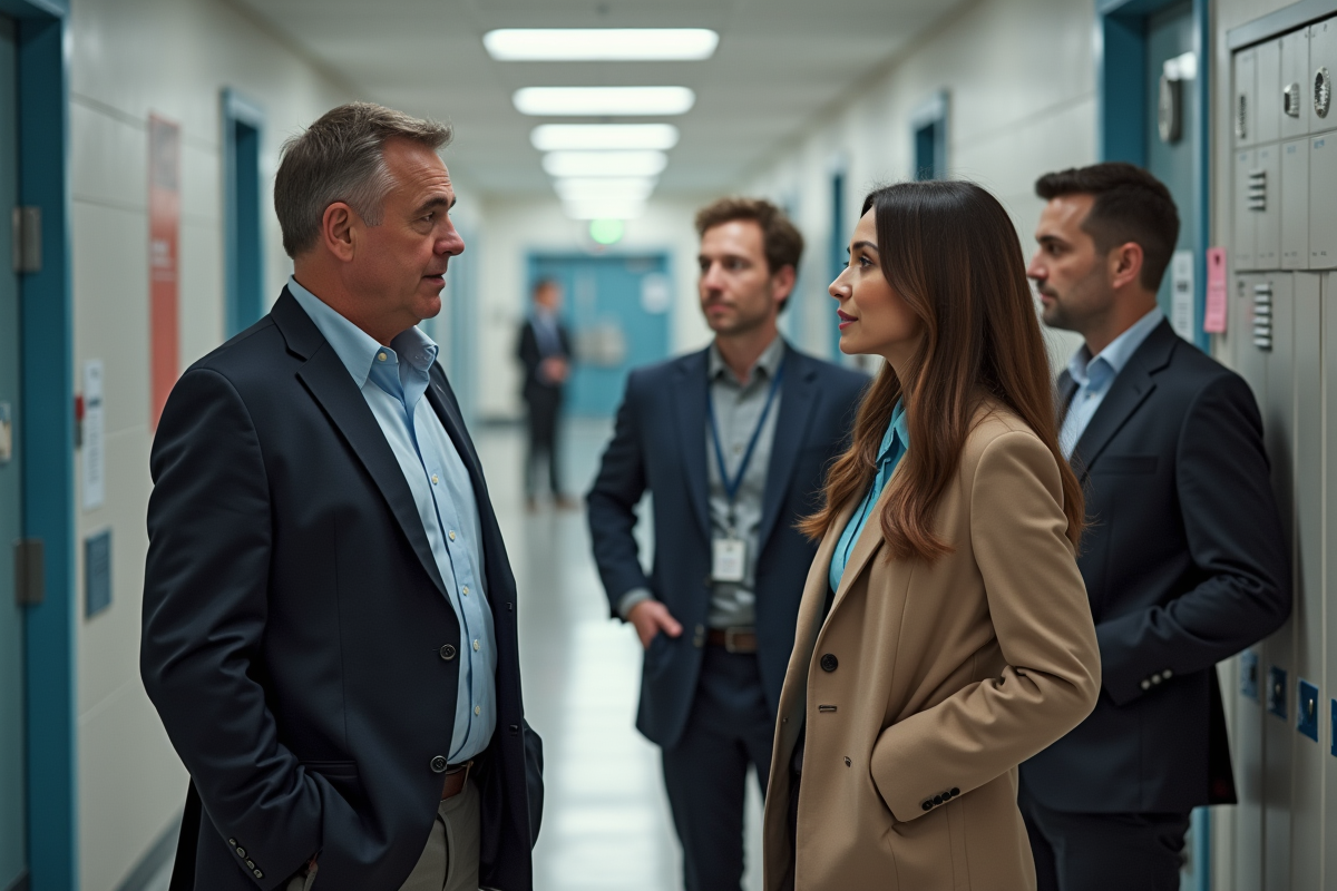 Groupe de personnels éducatifs dans un couloir scolaire