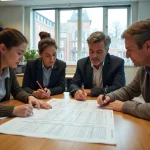 Équipe pédagogique réunie autour d'une table pour analyser une fiche de suivi élève collaborative