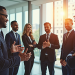 Groupe de professionnels confiants dans un bureau lumineux