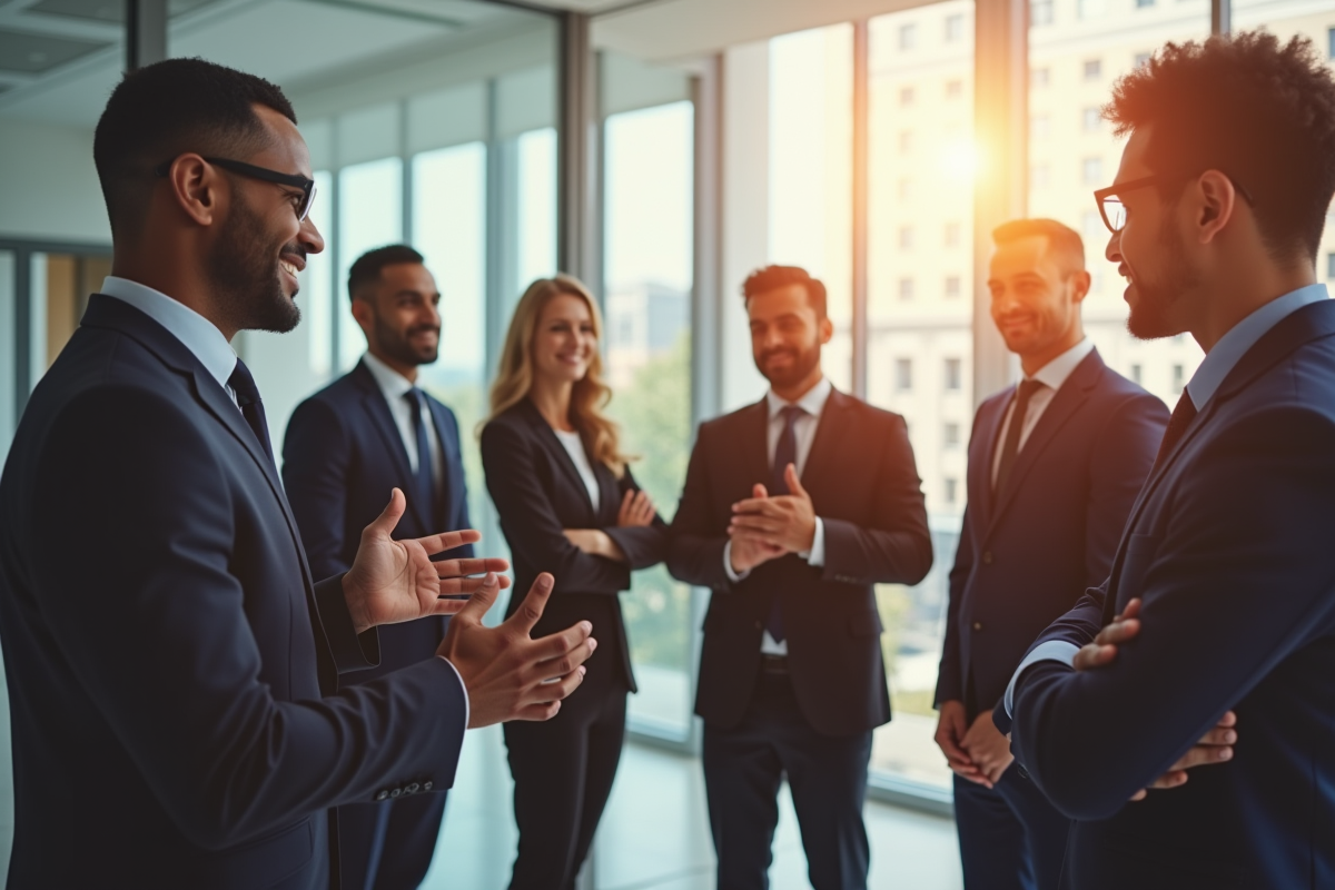 Groupe de professionnels confiants dans un bureau lumineux