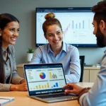 Groupe de professionnels collaborant autour d'un tableau d'ERP