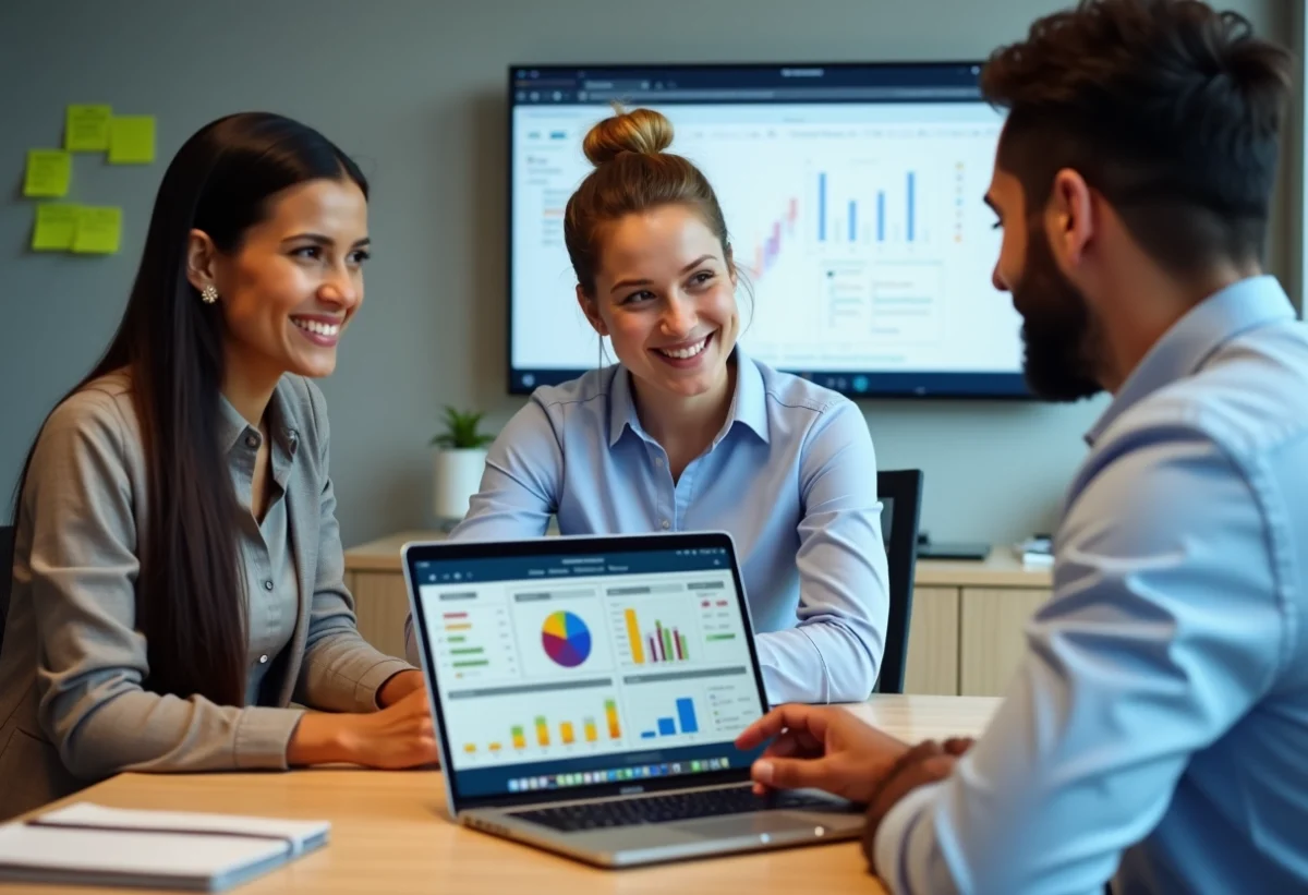 Groupe de professionnels collaborant autour d'un tableau d'ERP