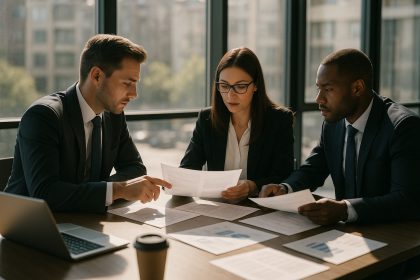 Photo hyperrealiste d'un espace de travail moderne avec des professionnels discutant