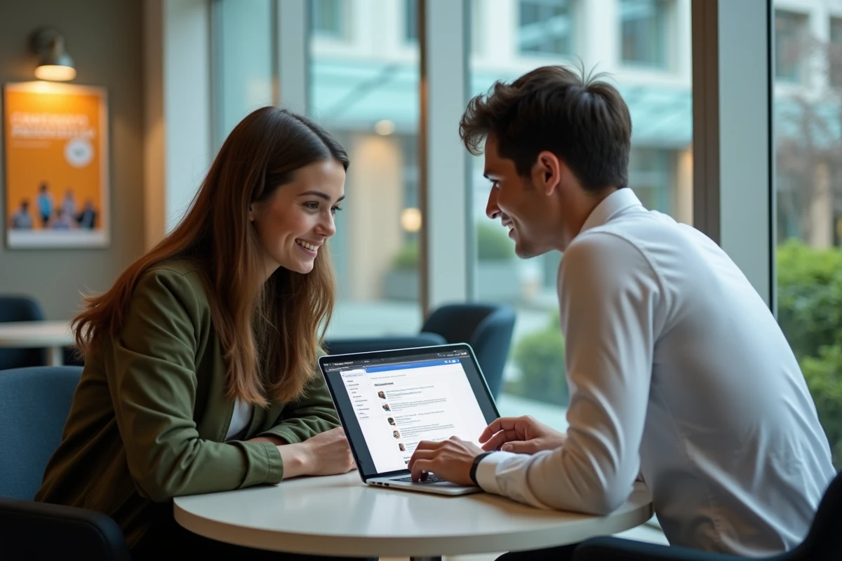 Deux étudiants comparant ensemble les options de licence et master disponibles sur econdidat pour l'université Paris 8
