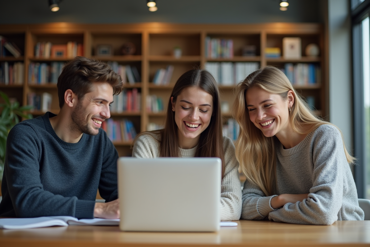 Etudiants universitaires collaborant sur un projet numérique