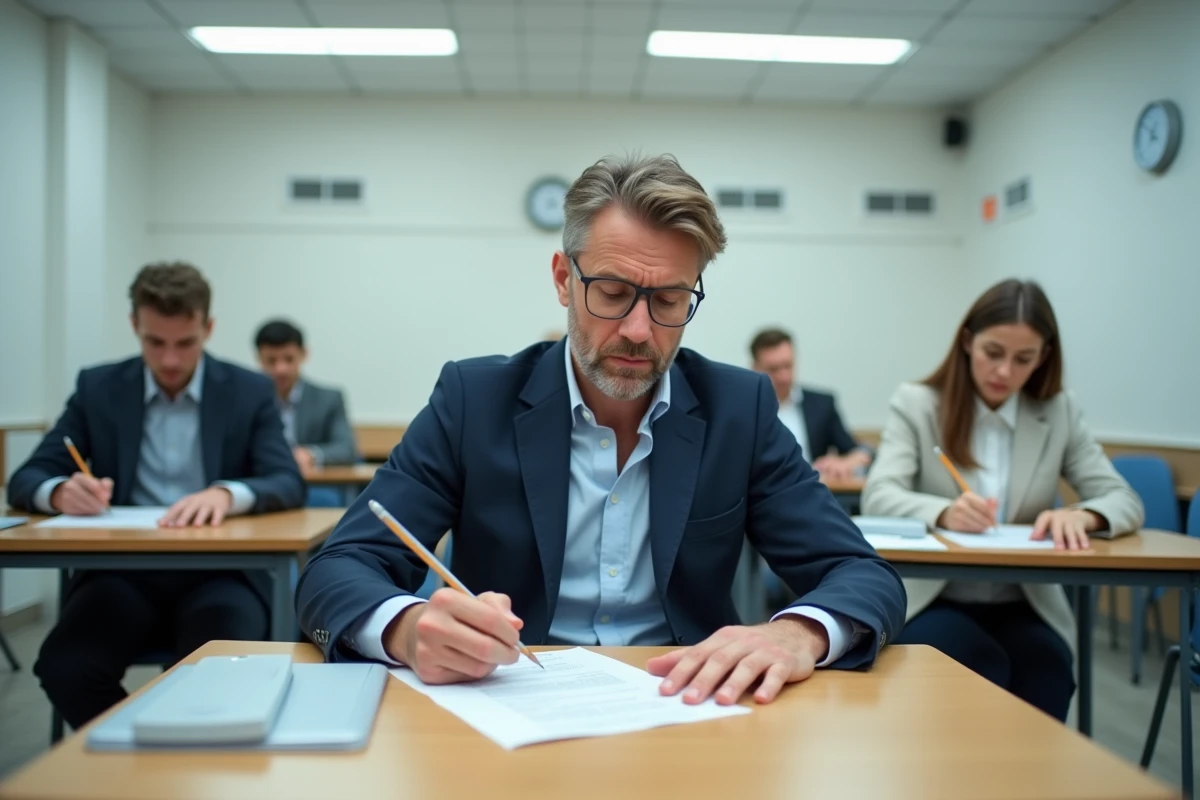 Candidats passant l'examen de certification professionnelle dans le secteur du BTP