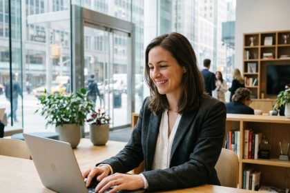 Femme confiante au bureau en tenue professionnelle