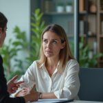 Femme d'âge moyen au bureau en réflexion
