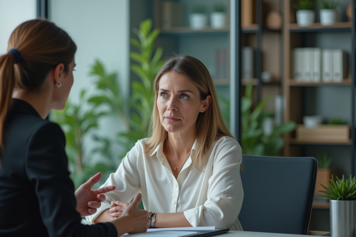 Femme d'âge moyen au bureau en réflexion