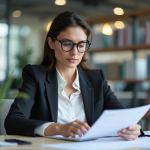 Femme d affaires pensive dans un bureau moderne