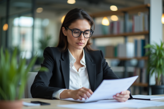Femme d affaires pensive dans un bureau moderne
