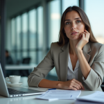Femme en bureau moderne en pleine concentration
