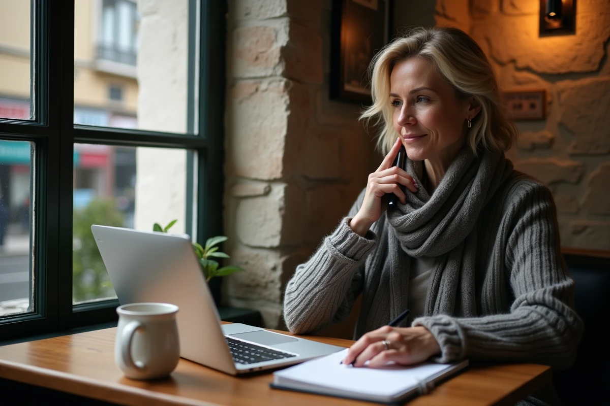 Femme au café à Lille comparant écoles de danse