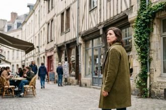 Femme marchant dans le centre historique de Caen