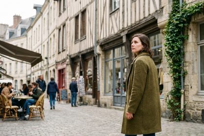 Femme marchant dans le centre historique de Caen
