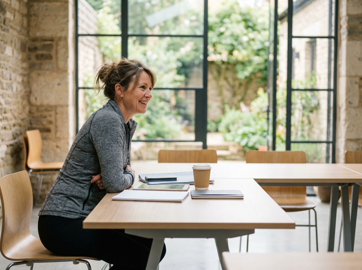 Femme souriante en formation dans un intérieur moderne