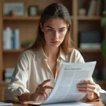 Femme lisant attentivement les conditions d'abonnement d'un magazine business avant de souscrire