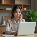 Jeune femme professionnelle utilisant un ordinateur portable
