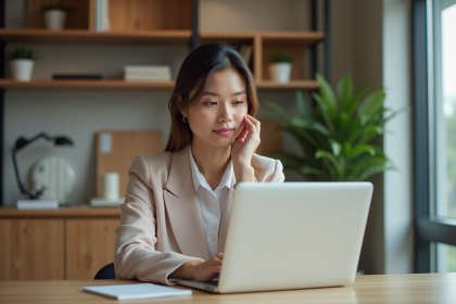 Jeune femme professionnelle utilisant un ordinateur portable