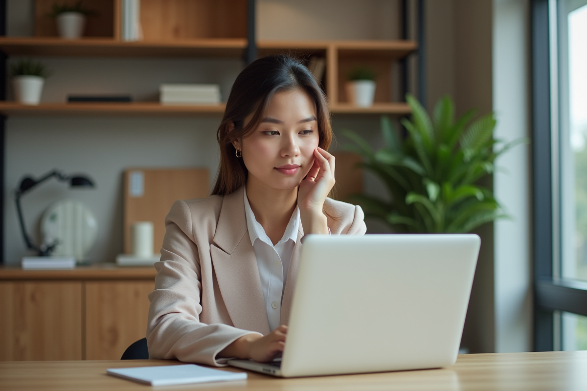 Jeune femme professionnelle utilisant un ordinateur portable