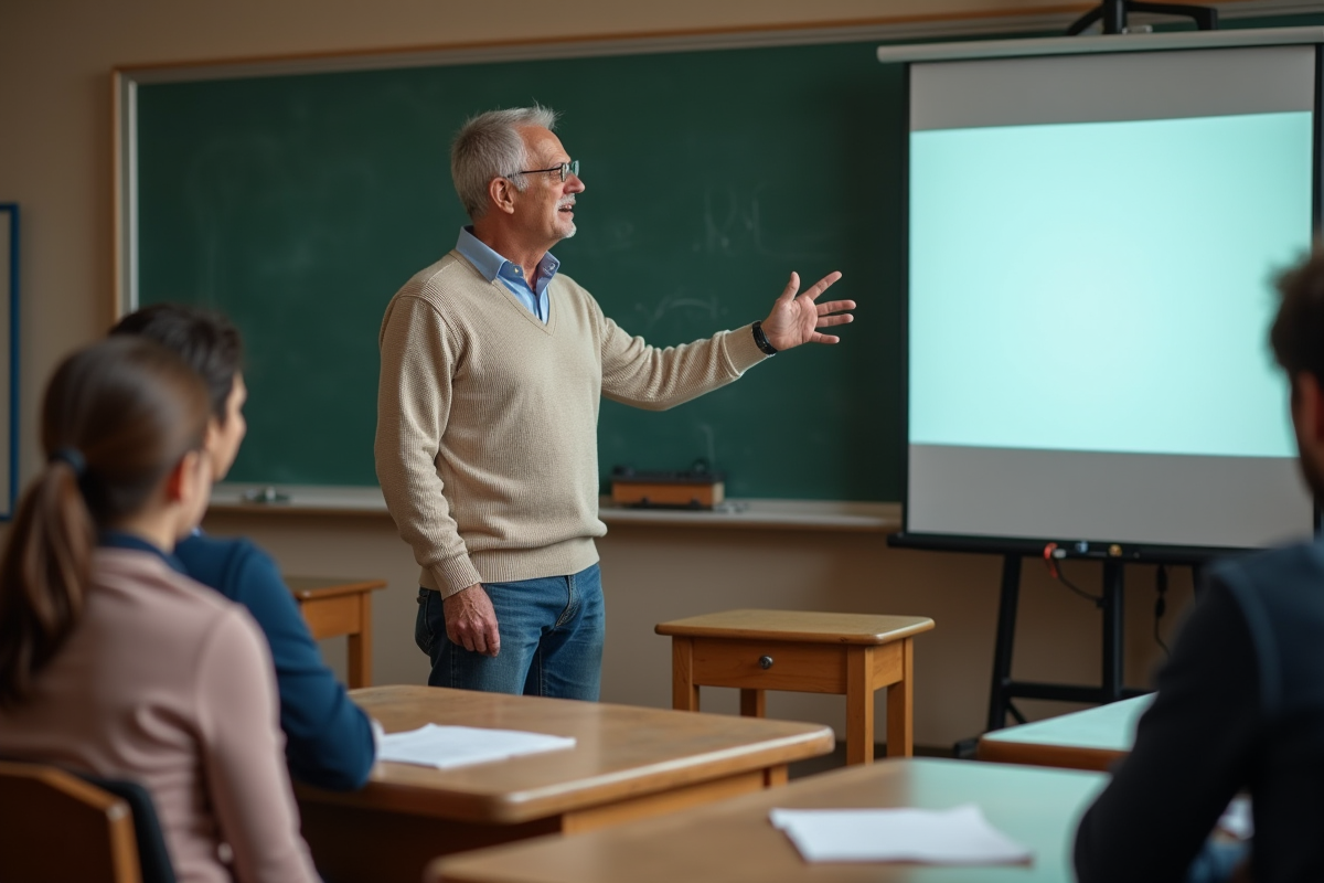 Formateur en salle de formation avec groupe d