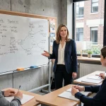 Formatrice Afpa en alternance animant une session de formation professionnelle dans une salle moderne avec des apprenants adultes
