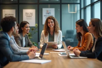 Collaborateurs en discussion lors d'un micro-entretien pour améliorer leurs compétences
