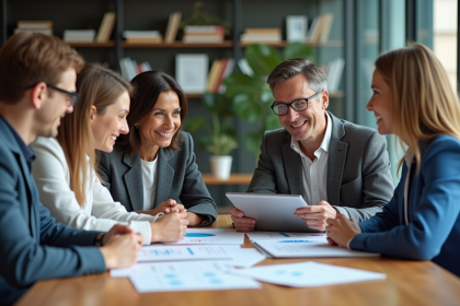 Groupe diversifié en réunion de travail en entreprise