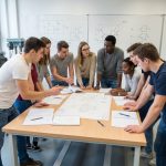 Groupe de jeunes en discussion dans une salle de formation
