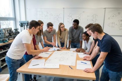 Groupe de jeunes en discussion dans une salle de formation