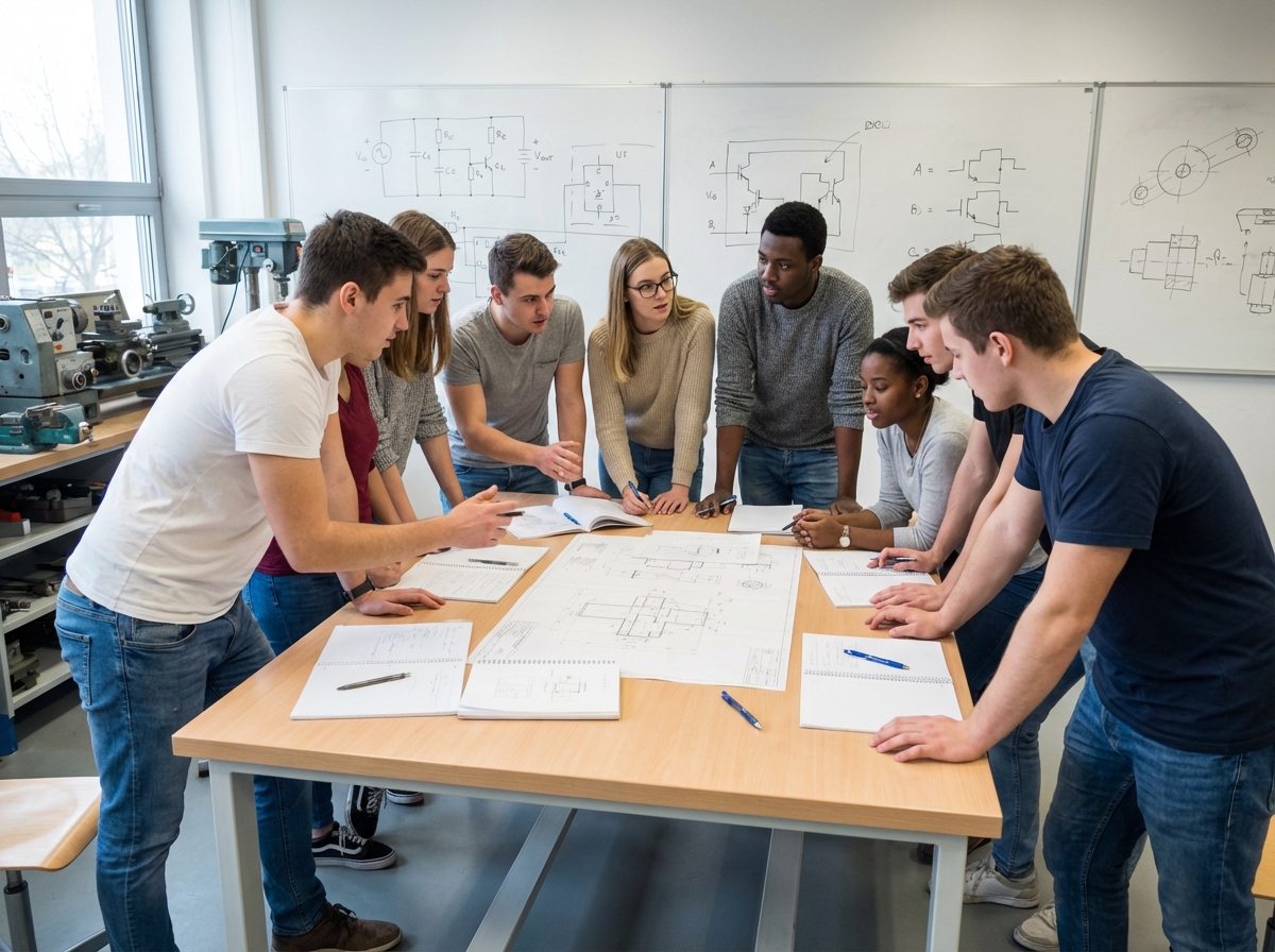 Groupe de jeunes en discussion dans une salle de formation