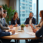 Groupe de professionnels en réunion dans un bureau moderne