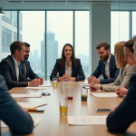 Groupe de professionnels en réunion dans un bureau moderne