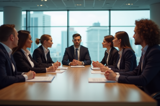 Groupe de professionnels en réunion dans un bureau moderne