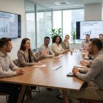 Groupe de professionnels en réunion d'affaires modernes