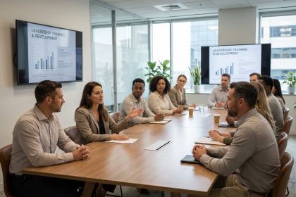 Groupe de professionnels en réunion d'affaires modernes