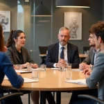 Groupe de professionnels divers discutant lors d'une réunion à Paris