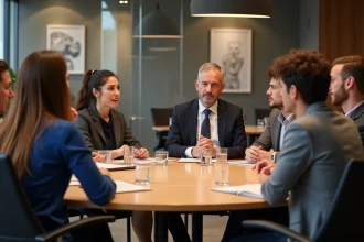 Groupe de professionnels divers discutant lors d'une réunion à Paris